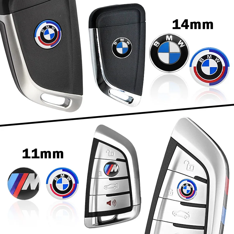 11mm 14mm chave remota do carro emblema logotipo adesivos decoração decalque para bmw m e46 e90 e60 f30 f10 e39 e36 f20 g30 g20 e87 e92 e91 e30