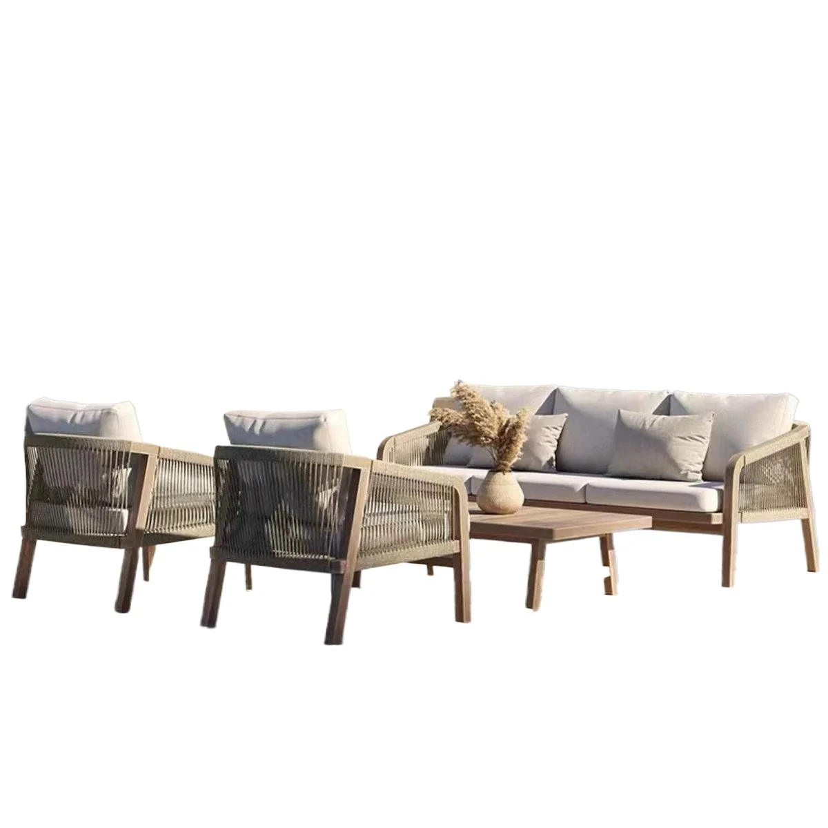 

Nordic outdoor sofa rattan solid wood aluminum alloy garden one table and eight chairs furniture combination