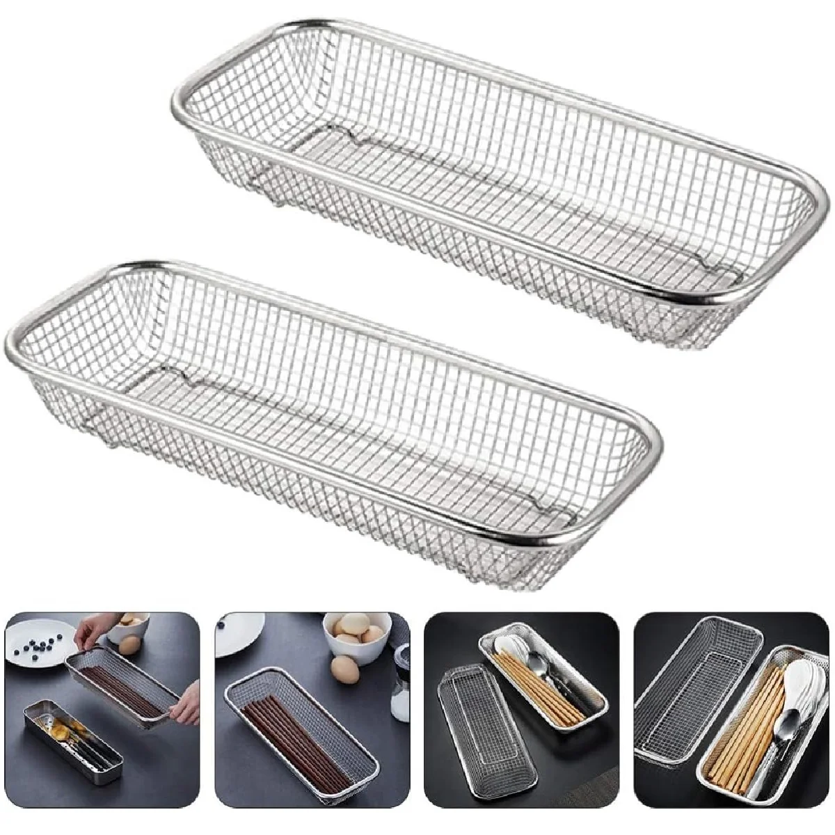 2 Rectangular Stainless Drainer Multipurpose Fruit Food