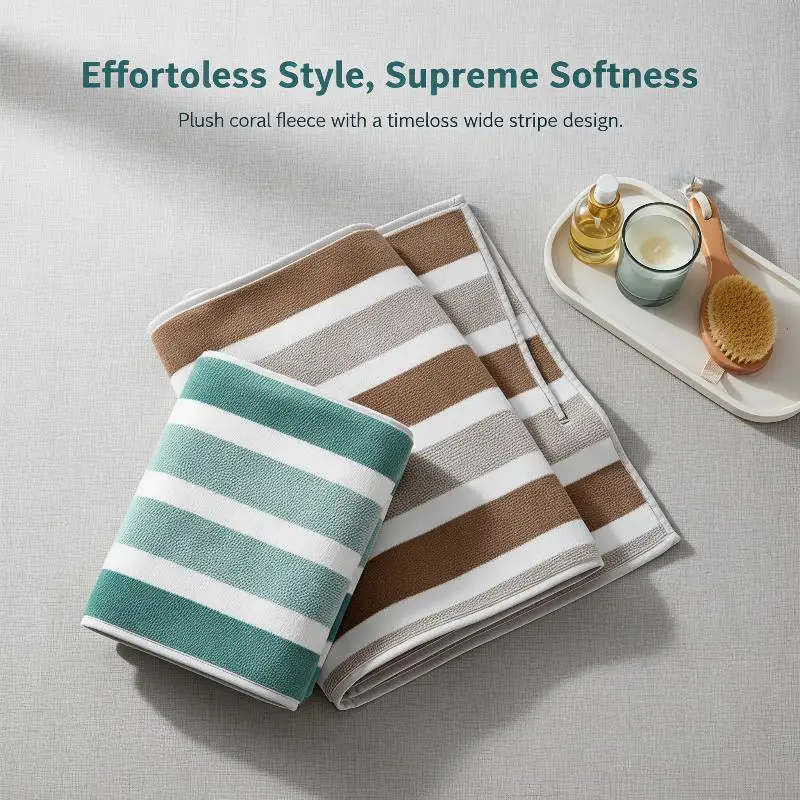 2 Pcs Striped Microfiber Bath Towels Reusable Machine Washable Quick Dry Towel for Shower Swimming Pool Beach Camping