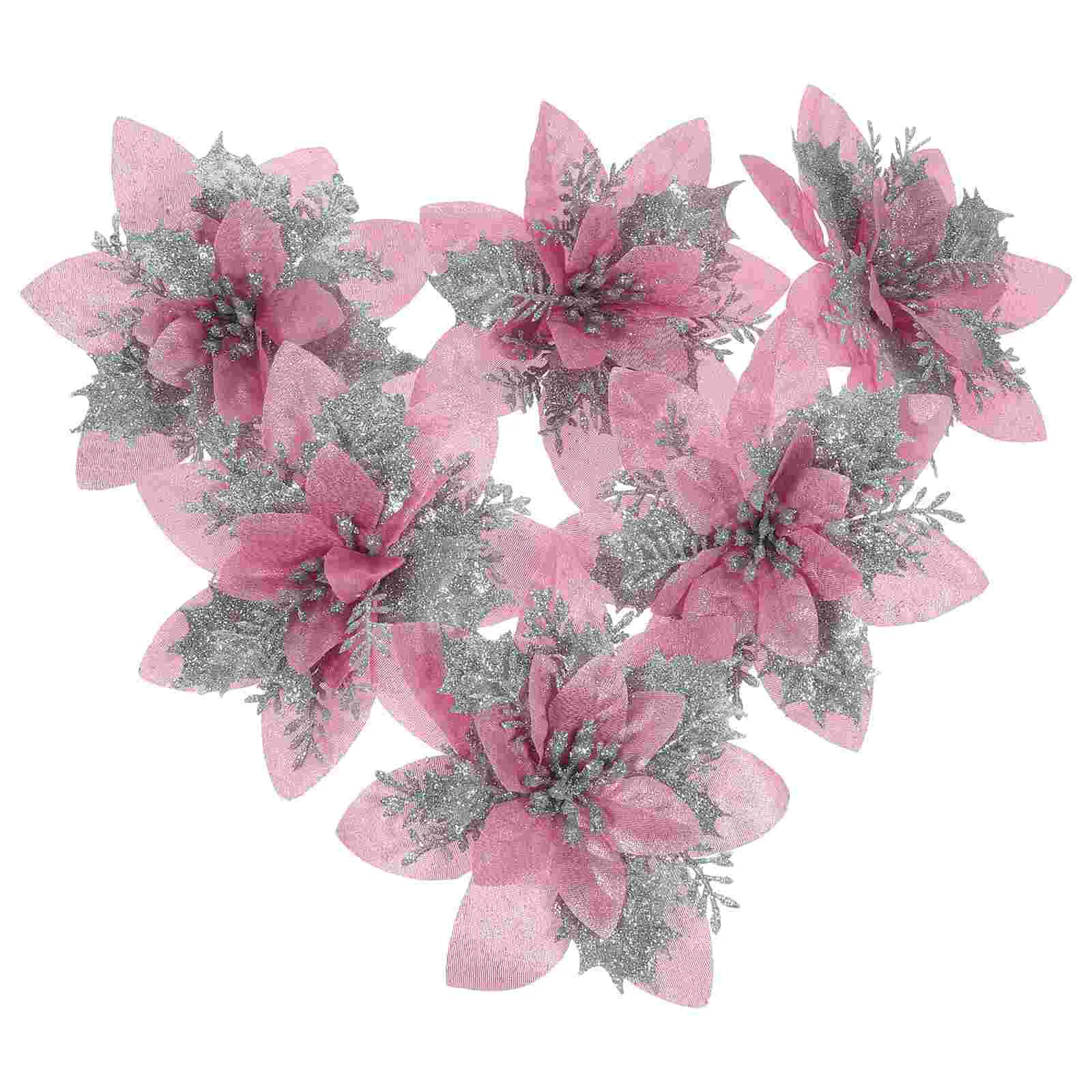 12 ชิ้นตกแต่งต้นคริสต์มาส Poinsettia ดอกไม้คลิปดอกไม้ประดิษฐ์เครื่องประดับคริสต์มาส