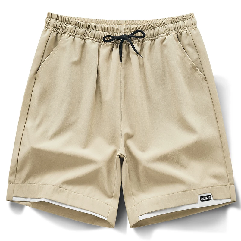 Fashion Solid Color Spliced Fake Two Pieces Casual Shorts Men's Clothing 2024 Summer New Loose High Waist Elastic Knee Shorts
