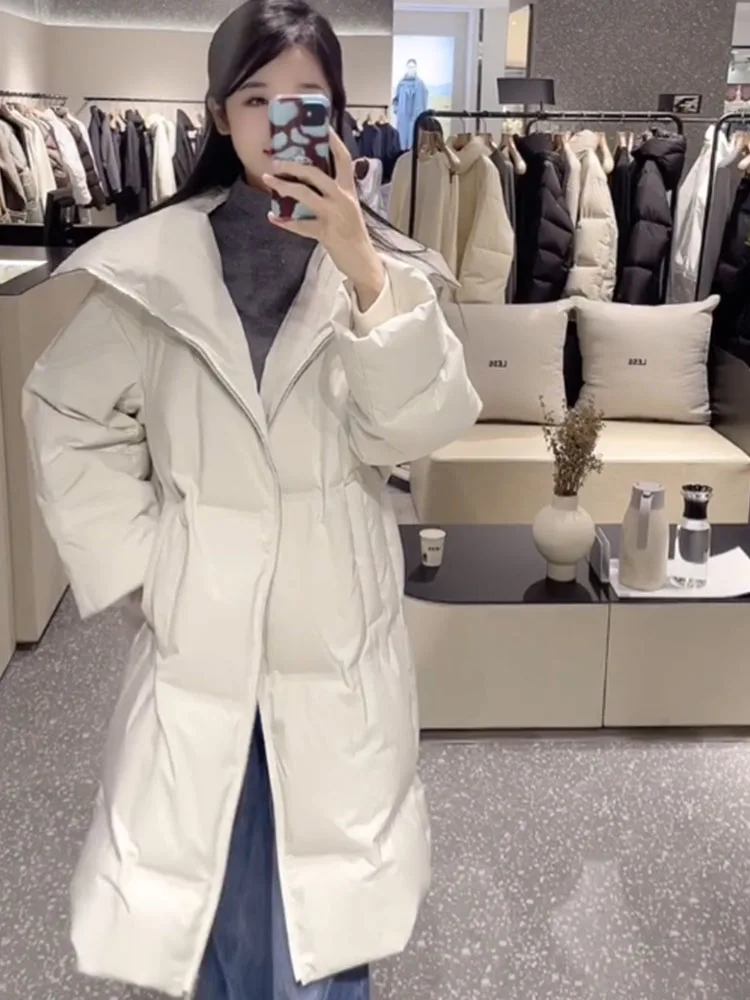 Weißer, übergroßer, langer Daunenmantel für Damen, Winter, Faion, koreanischer SLE-Brotmantel, verdickte Polyesterfaser, Wärme, Alltagskleidung
