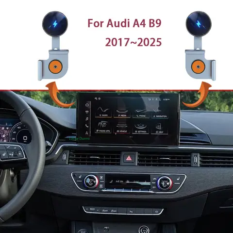 아우디 A4 B9 2017-2025 2024 자동차 전화 홀더 디스플레이 고정 자기 흡입 무선 충전 스탠드 알루미늄 합금베이스 마운트