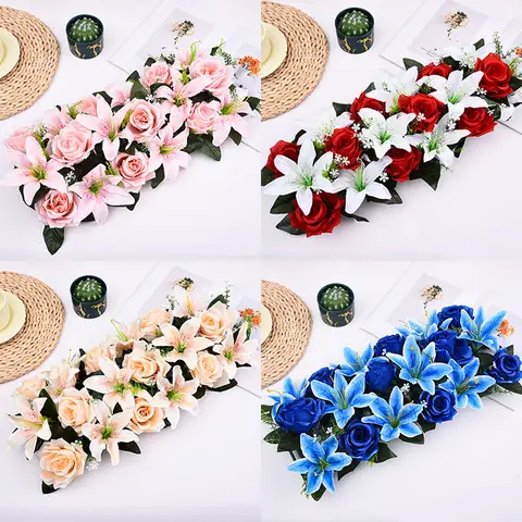 Artificial Flower Row Luxury White Red Rose for Wedding Table Centerpiece Flowers Backdrop Wall Arches Decor Party Stage Floral