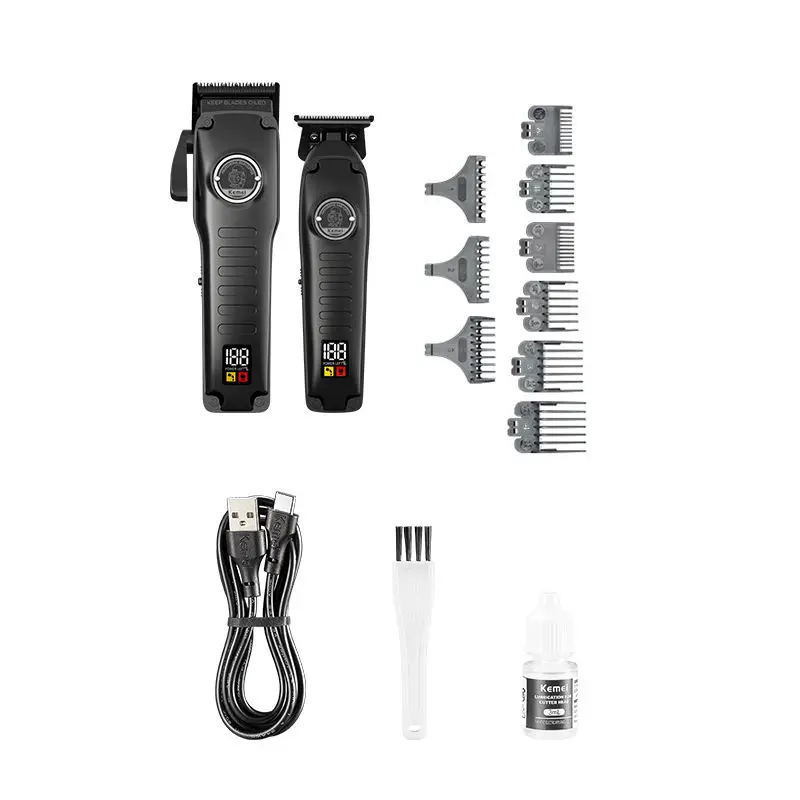 Kemei fabricante sem fio usb recarregável aparador de cabelo elétrico conjunto Km-1827 Km-H73 profissional barbeiro clipper conjunto
