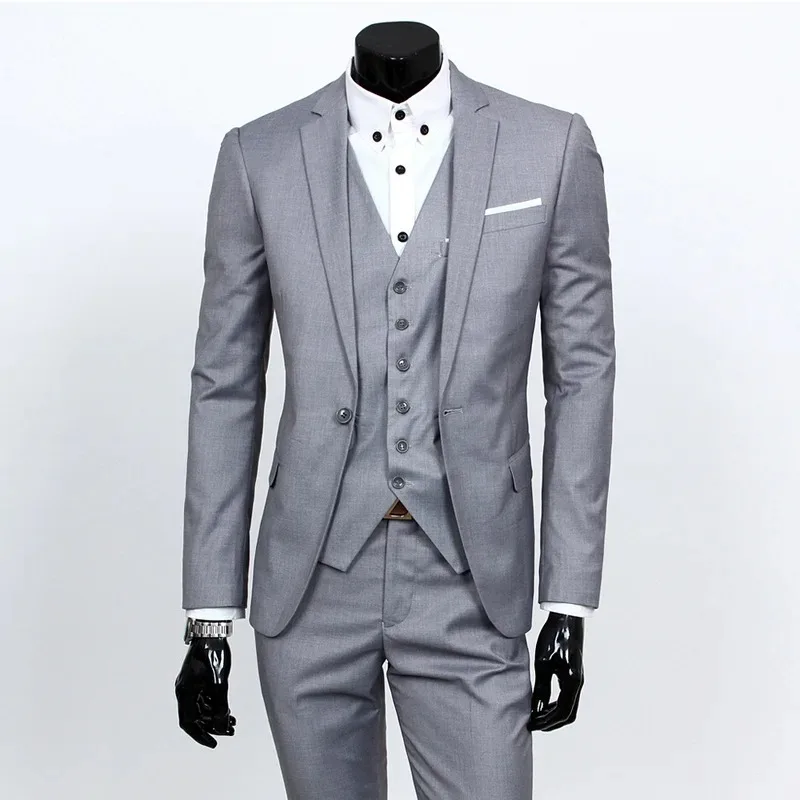 Slim Fit Three Piece Suit Wedding Groomsmen Formal Wear Men's Professional Attire Korean Style Polyester Fiber Winter Season