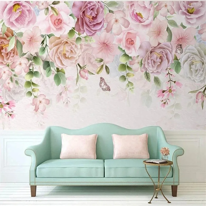 Custom 3D Wallpaper Nordic Ins Hand-painted Romantic Flowers Photo Wall Murals Living Room Bedroom Rural Decor 3D Wall Painting