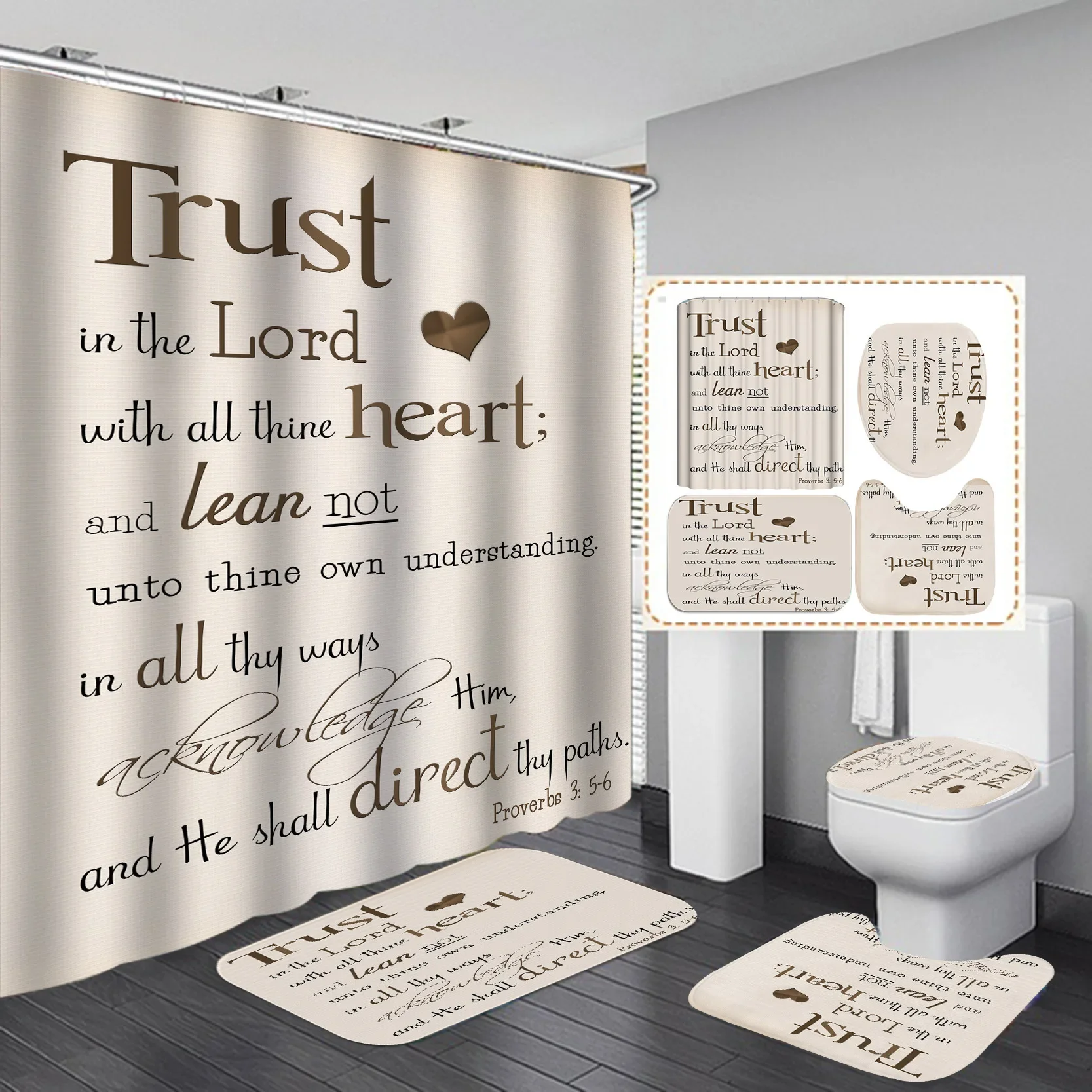 Customize Bathroom Sets with Shower Curtain and Rugs Add Your Photo Text Logo Included Waterproof Fabric Bath Curtain and 3 Mat