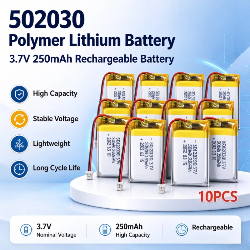 1-20pcs 250mAh 3.7V 502030 JST Lithium Battery Lipo 502030 Polymer Batteries for Wireless Bluetooth Headset Toy Smart Watch