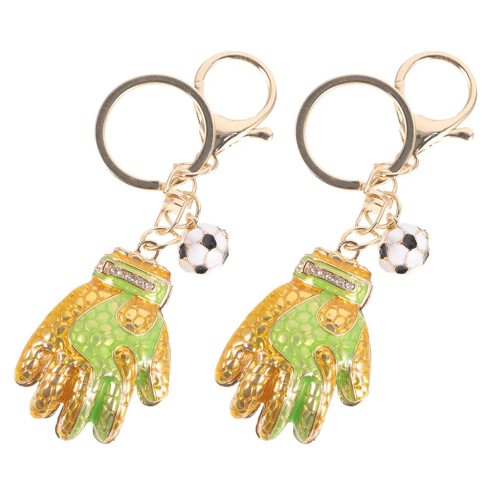 2 Pcs Football Glove Keychain Decorative Purse Ring Pendant Goalkeeper Gloves Metal for Decoration
