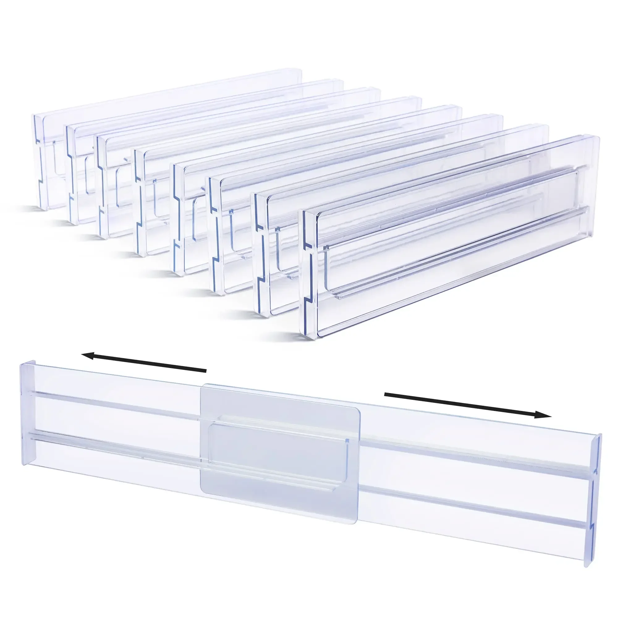 Drawer Dividers Organizers 8 Pack, Adjustable Kitchen Drawer Storage, Clear Plastic Drawers Separators for Clothing