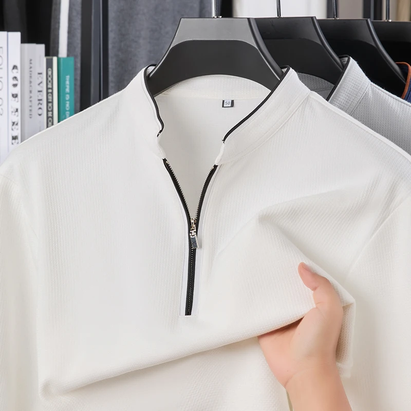 

Autumn New Style Half-Zip Long Sleeve T-Shirt Round Neck Solid Color Polo Shirt High-Quality Business Comfortable Men's Wear