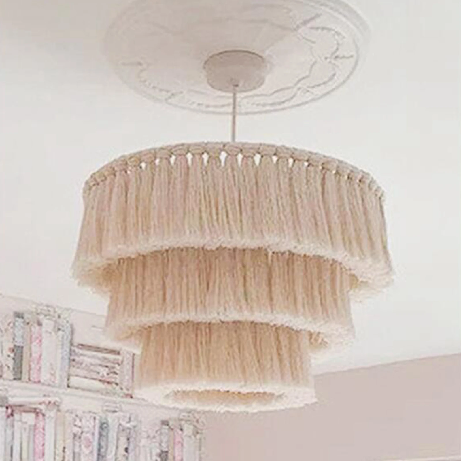 Macrame Lamp Shade Boho Pendant Light Shade Ceiling Light Cover Chandelier Decorative for Dorm Living Room Home Decor
