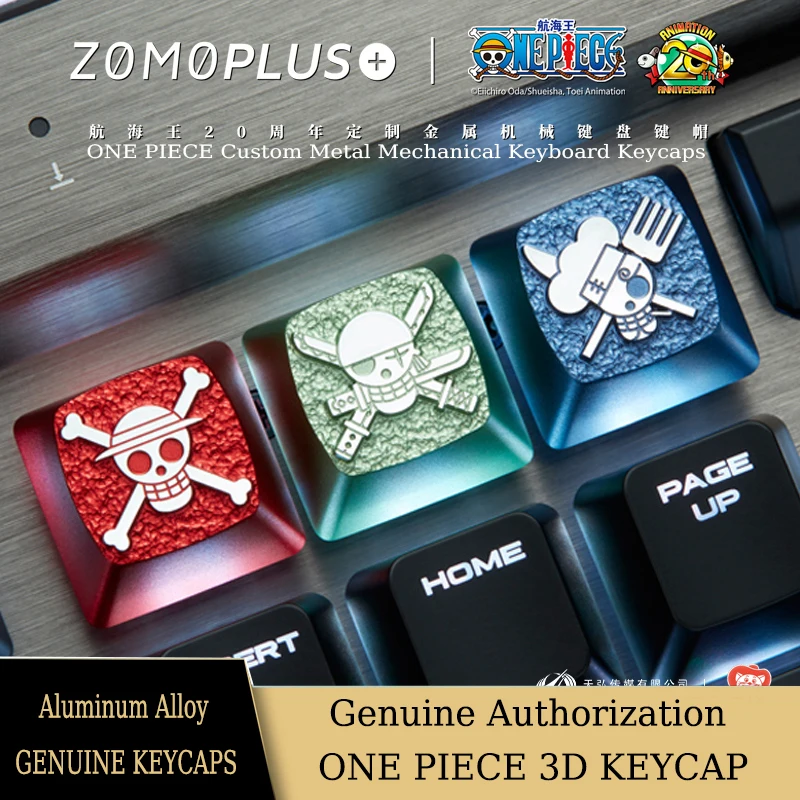 Zomoplus 10pcs One Piece Series Sets Artisan Keycaps Luffy Zoro Sanji Aluminum Key Caps for Mechanical Keyboard Gift for Boys