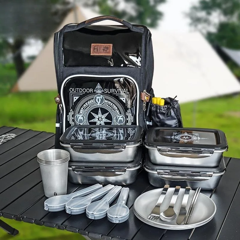 

Parent-child outdoor camping picnic mat sealed tableware set Park family picnic portable storage bag
