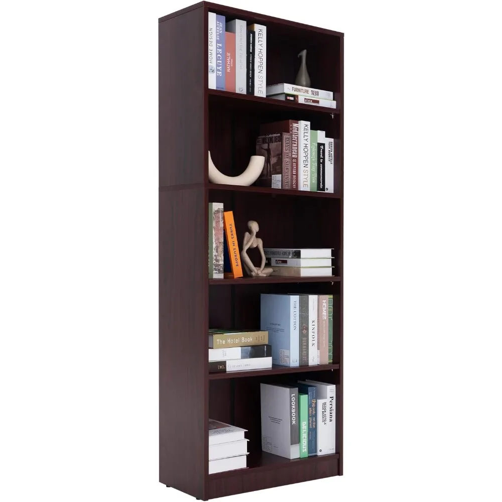 

5 Shelf Wood Bookcase Freestanding Book Case Adjustable Layers Bookshelf for Home Office Small Narrow Space (Mahogany, 5-Layers,