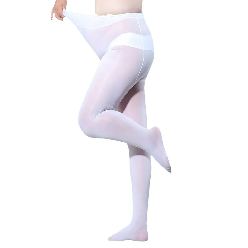 Meias pretas finas, oleosas, sexy e suaves, meia-calça de virilha aberta com virilha plus size 150kg