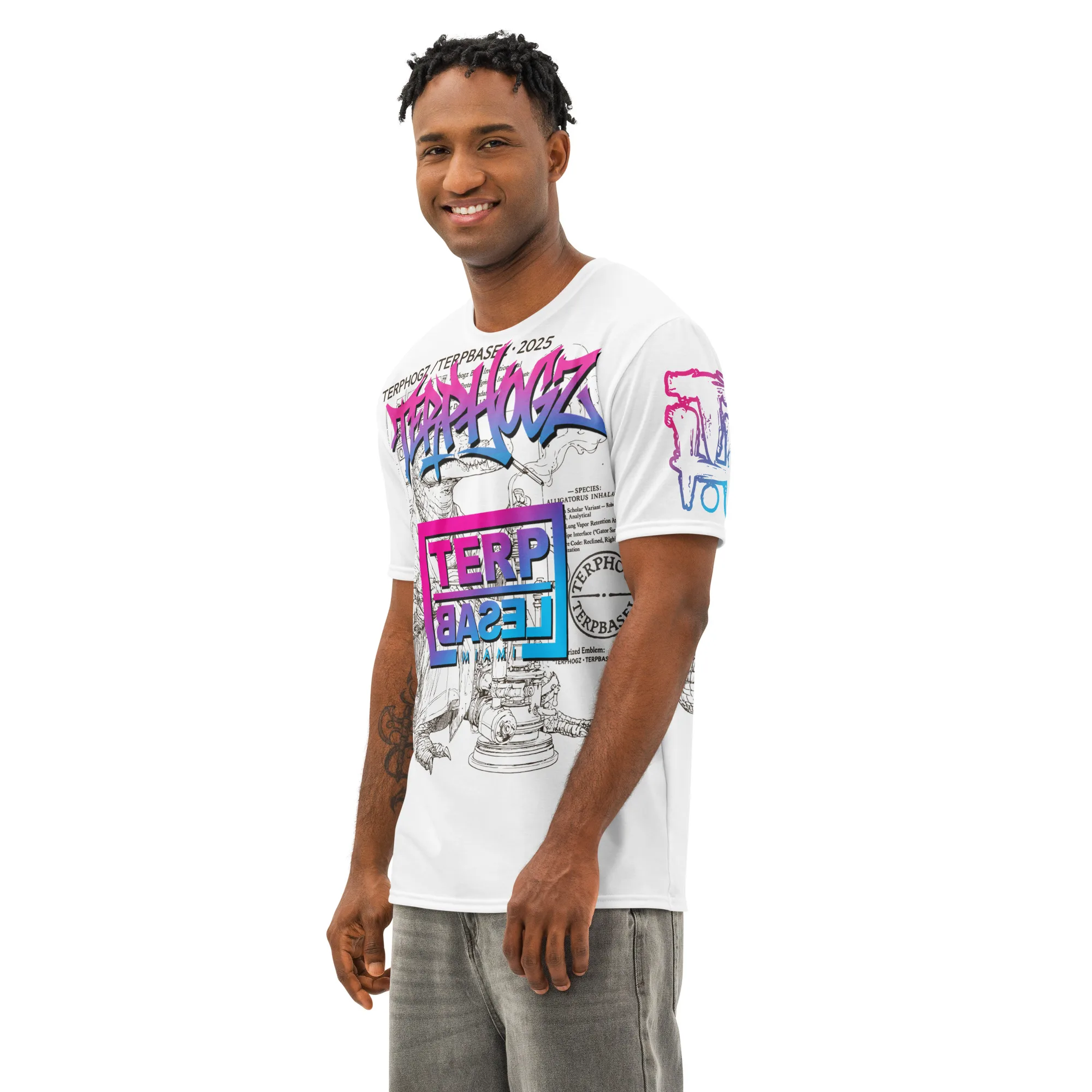 TERPHOGZ الكتابة على الجدران الجرافيك تي شيرت الرجال النساء ميامي الشارع الشهير النيون التدرج طباعة المتضخم الأسود المحملة 2025 العصرية رداء علوي غير رسمي