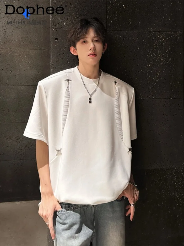 

American High Street Fashion Trend Round Neck Short Sleeve T-Shirt Loose Casual Comfortable Youth Popular Half Sleeve Top Men