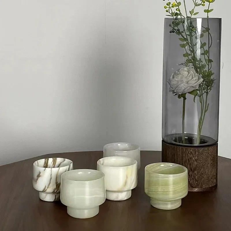 Marble Green White Onyx Empty Candlestick Holder Senior Sense Aromatherapy Candles Cups Atmosphere Decorative Ornaments Home