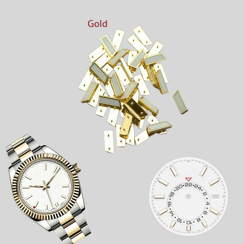 Gold 28.5mm Green Luminous Dial For M336934 M336938 Sky GMT Men Automatic Watch Hour Indices Markers Replacement Parts