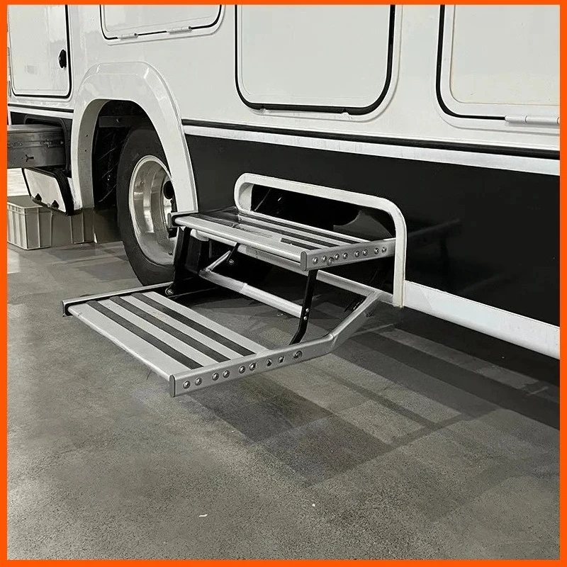 RV Folding Aluminum Alloy Foot Pedal, Manual/Electric Retractable Single/Double Layer Step for RV Trailer Camper