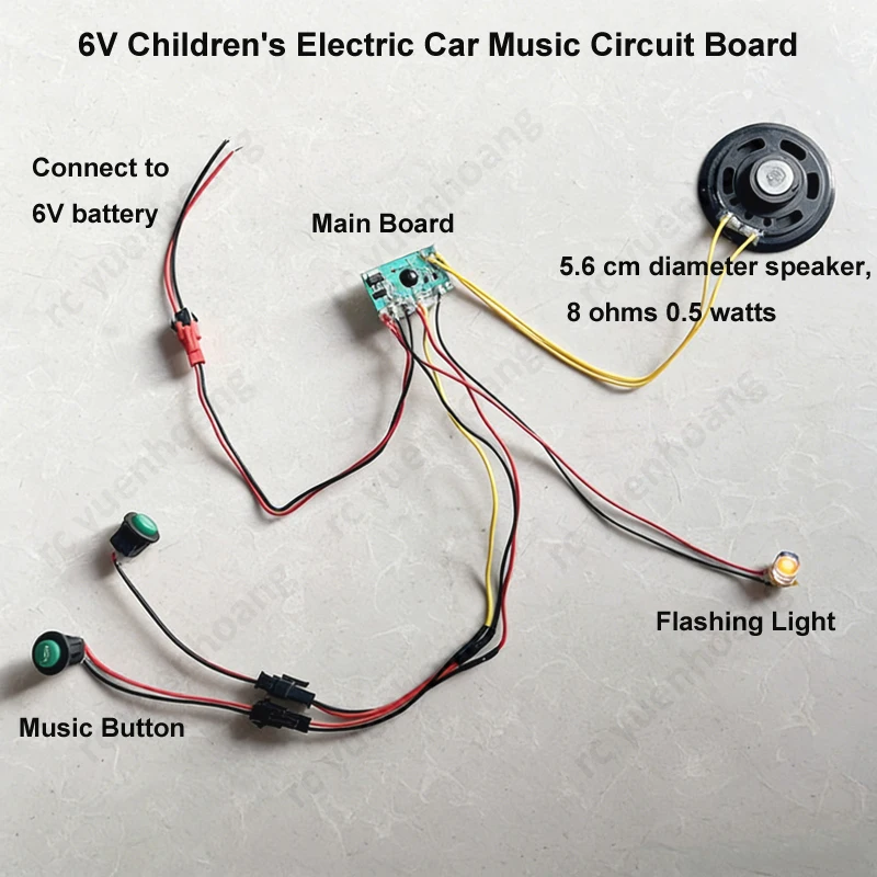 1Set 6V Music Chip Circuit Board Sound Module with 8Ω 0.5w Speaker Indicator Light Accessories for Children's Toy Electric Car
