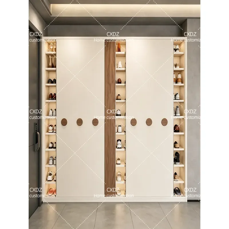 Sliding Door Shoe Cabinet Large Capacity Wall Mounted Storage Rack for Entryway Hallway Indoor Home Organization
