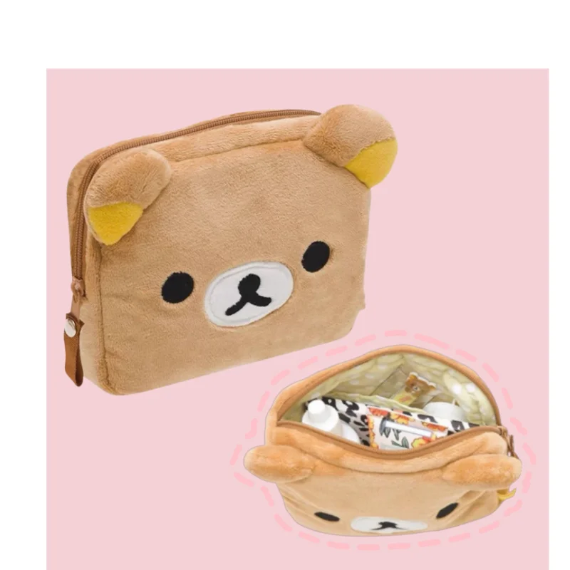 

2025 New Rilakkuma Cute Makeup Organizer Storage Bag Cartoon Bear Plush Multi Case Kawaii Cosmetic Bags Vanity Beauty Case