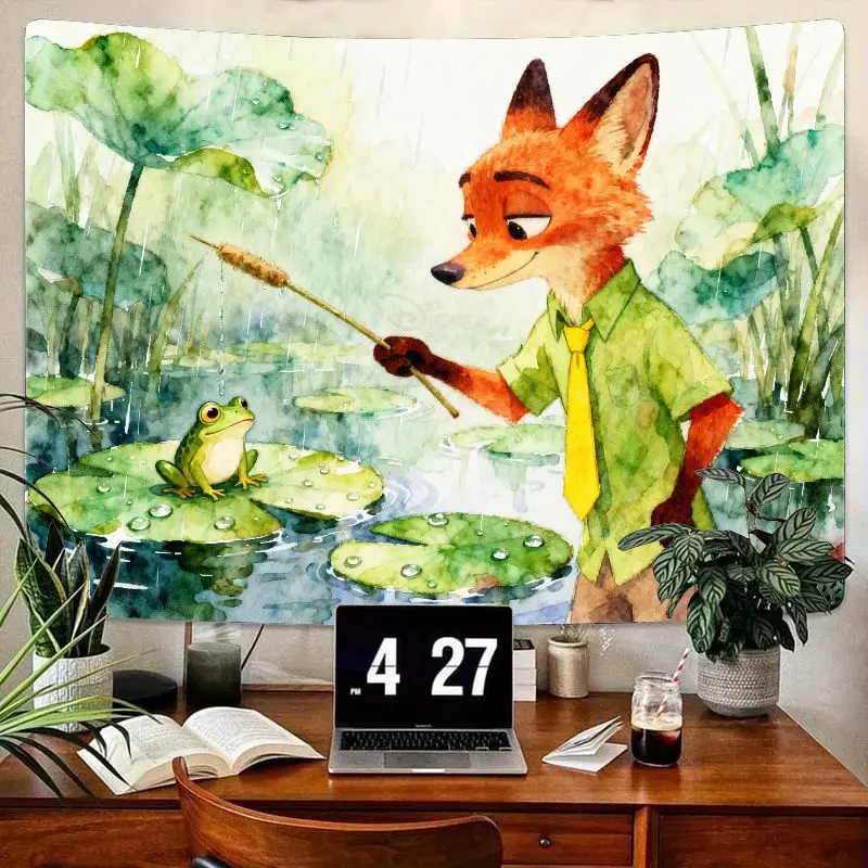 

1 шт. Zootopia Nick Wilde Fox & Frog милый акварельный гобелен полиэстер настенное искусство гостиная спальня Декор подарок для фанатов