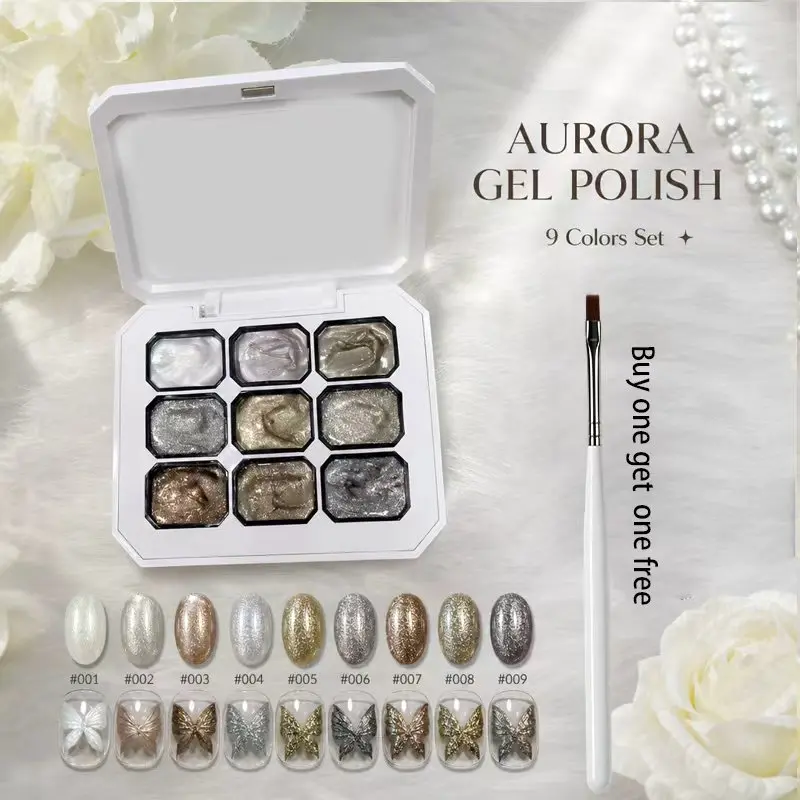 9-Color Autumn/Winter Gold Metallic Solid Gel Polish Palette – DIY Nail Art Essentials for Nail Technicians