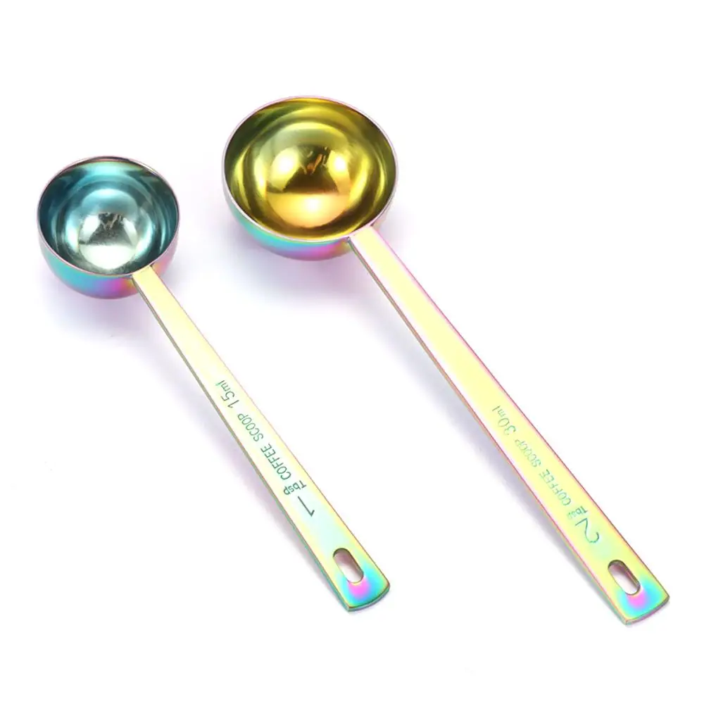 2pcs Stainless steel Coffee Scoop 15ml,30ml Short Long Handled Rainbow Tablespoon Rainbow 2 tbsp Scoop for Powder,Coffee