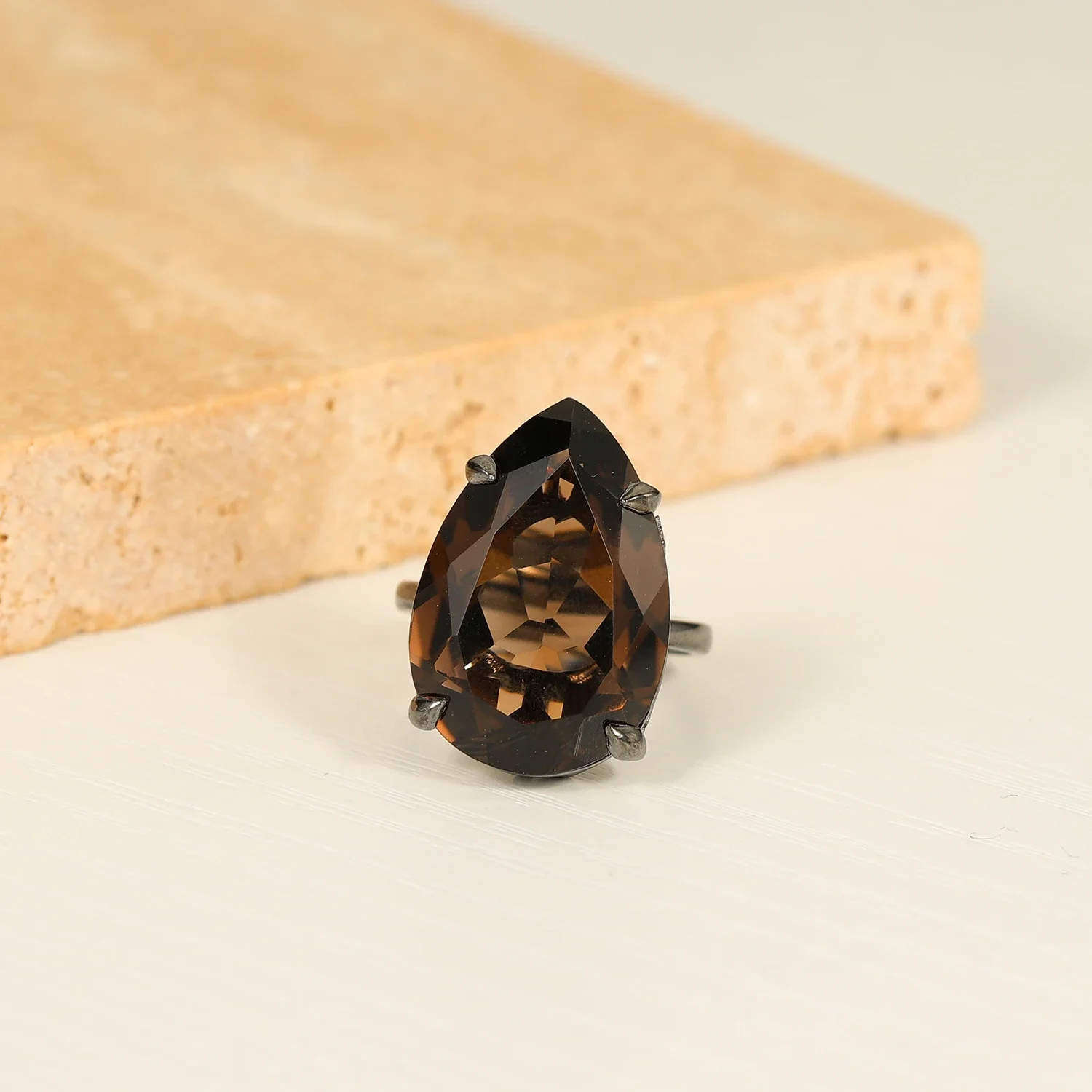 GEM'S BALLET Brown Healing Stones Cockail Rings Natural Smoky Quartz Statement Ring in 925 Sterling Silver Gift For Her