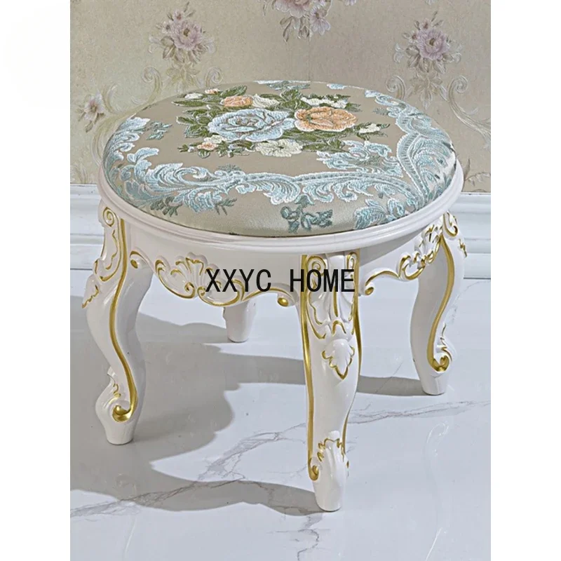 European Style Fabric Low Stool For Hallway Living Room Changing Round Ottoman Bedroom Retro Dressing Chair Seat Home Furniture