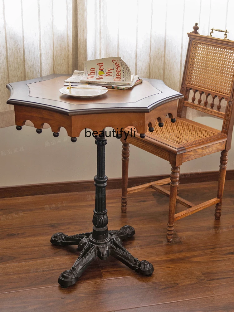 Solid wood negotiation table medieval cafe dining table sofa bed and breakfast card seat round table