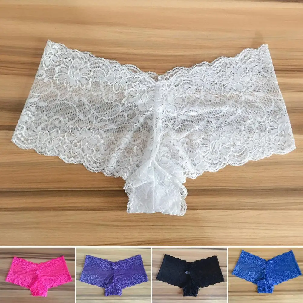 

Women Underpants See-through Lace Mid Waist Soft No Constraint Anti-septic Hollow Out Elastic Lady Panties for Wedding Night