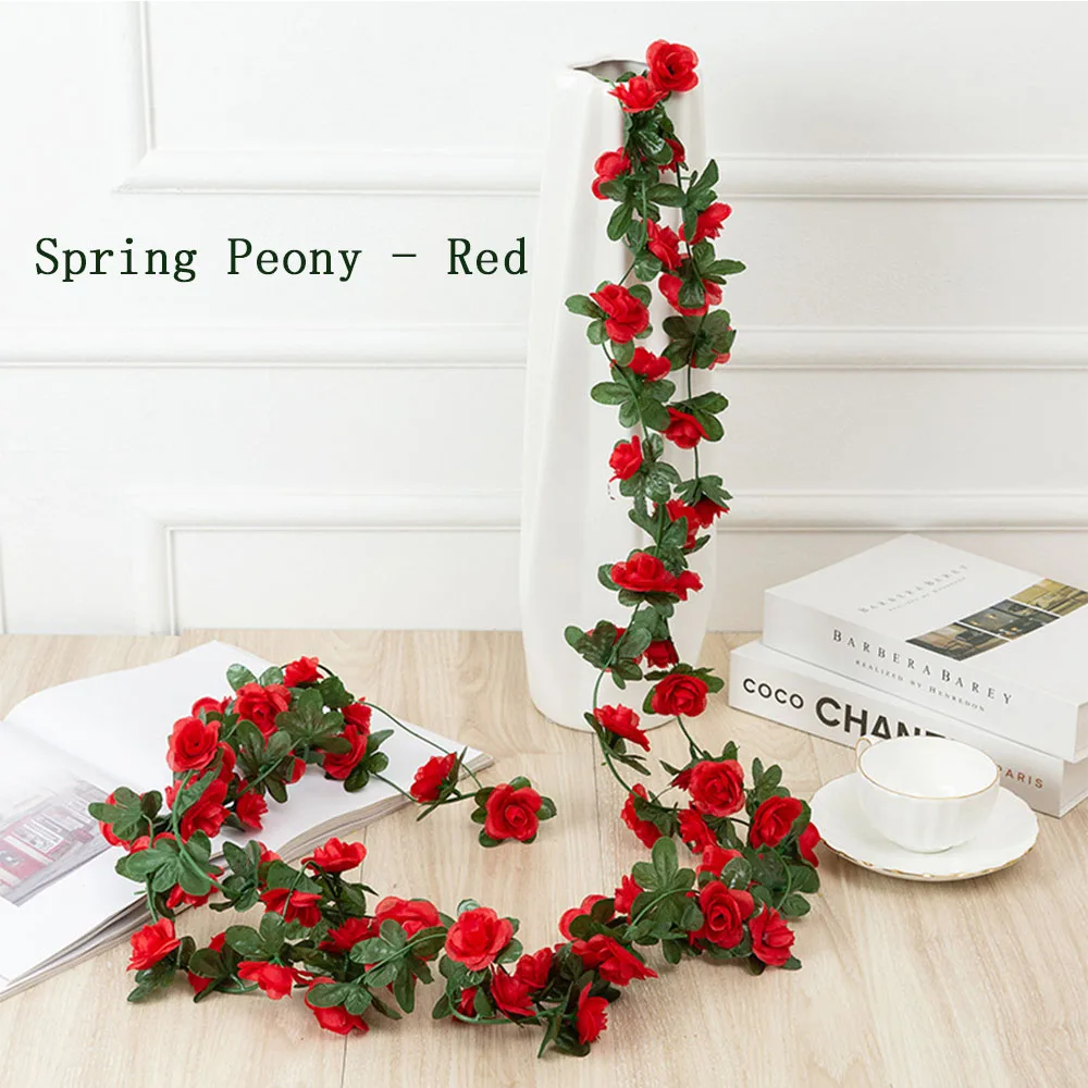 

2 pc Artificial Rose Vine & Peony Vine For Home Decoration(e.g., ceiling adornment)Wedding Decoration and Wall Hanging Decor