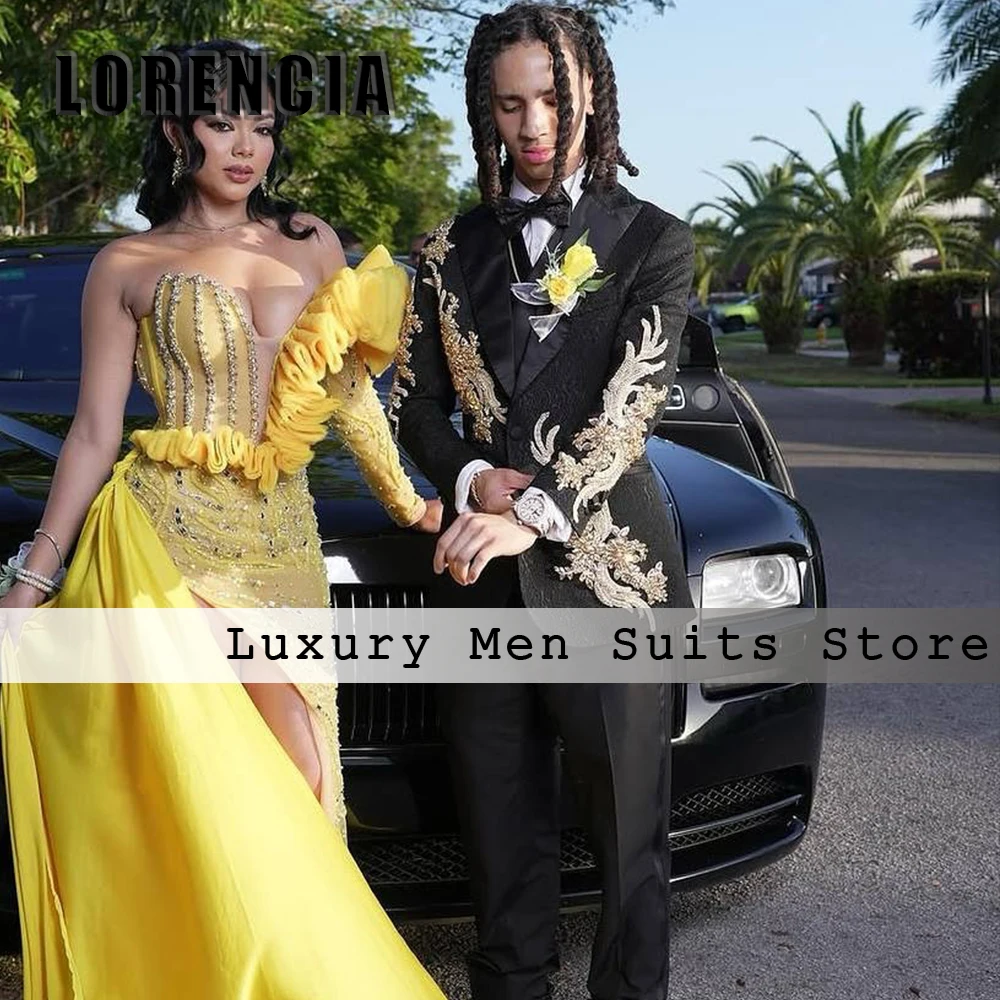 

Luxury Diamond Men Suits 3 Pieces Applique Tuxedos Evening Party Outfits Customized Blazer Pants Vest traje juvenil masculino