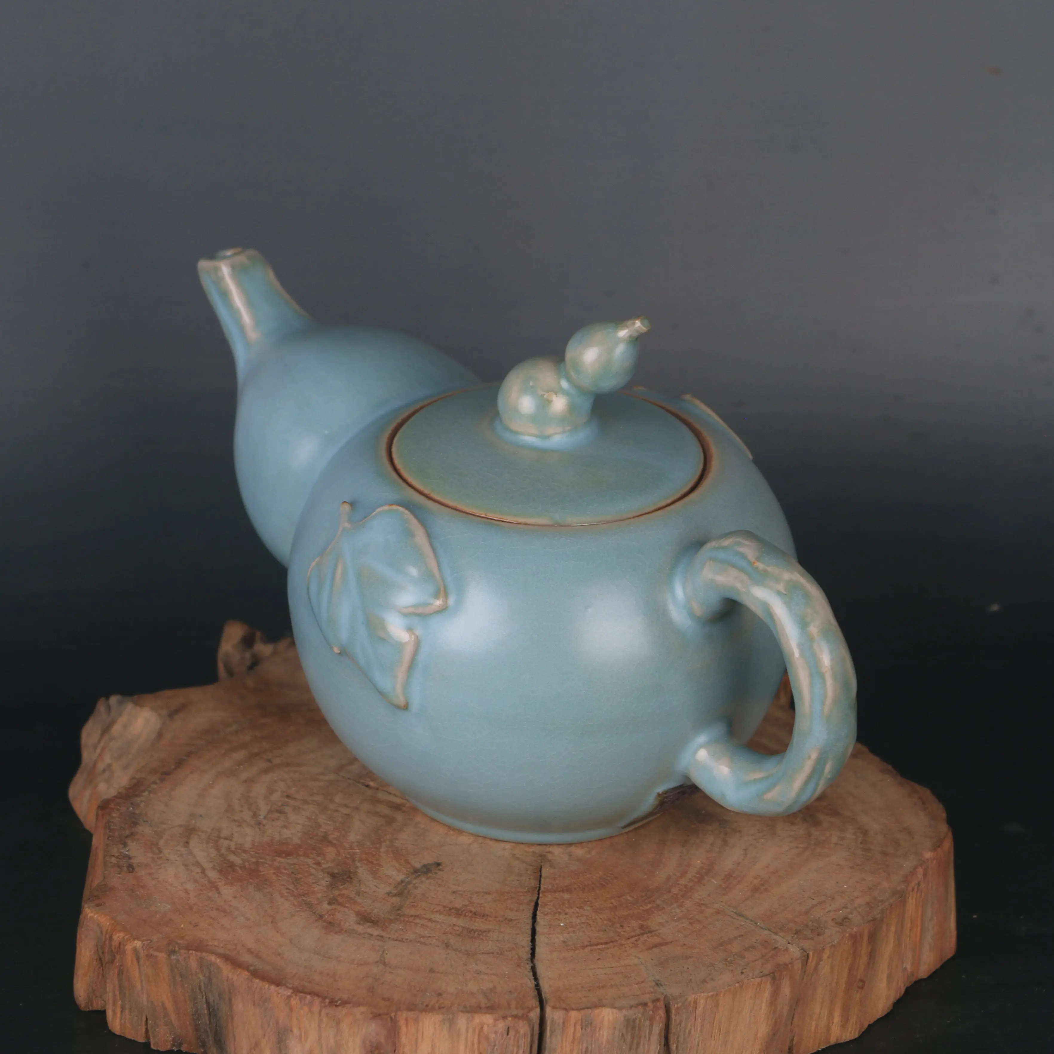 Song Ru Ware Blue Glaze Gourd Ewer With Qiande Mark Antique Reproduction Porcelain Home Decor Collectible