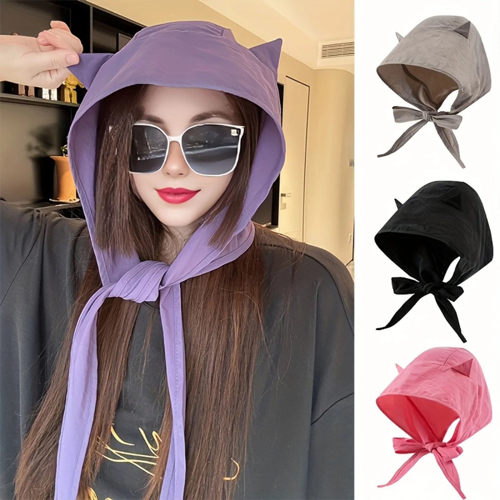 

Unisex Summer Fisherman Hat with Strap Trendy Qiuck Dry Cute Ear Design Sunshade Caps for Summer Beach Fishing Hiking