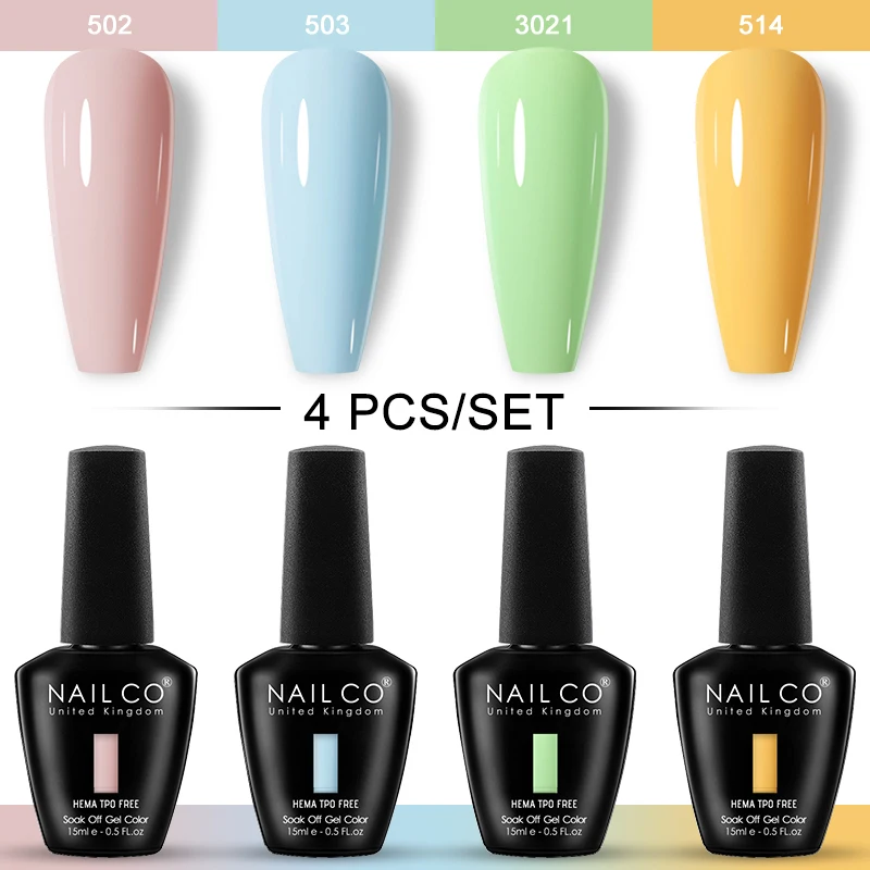 

NAILCO 15ml 4pcs/Set Color Gel Nail Polishes UV Glitter Gel Nail Nude Lakiery Esmalte HEMA TPO FREE Pink Nails Art Design Vernis