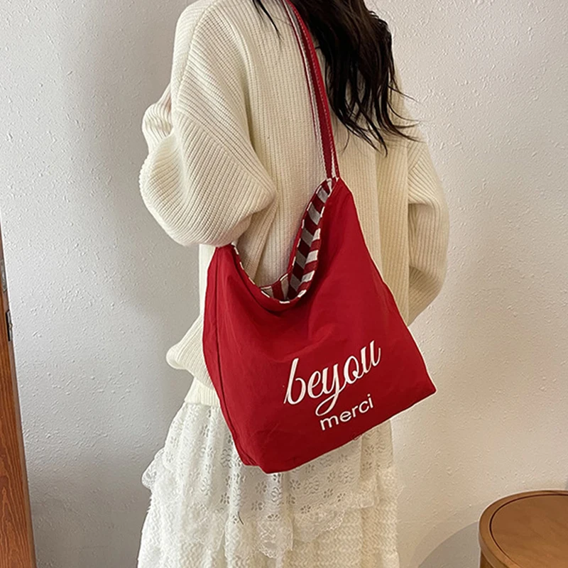 Korean Simple Striped Canvas Tote Bag Casual Large Capacity Double-sided Shoulder Bag image 2