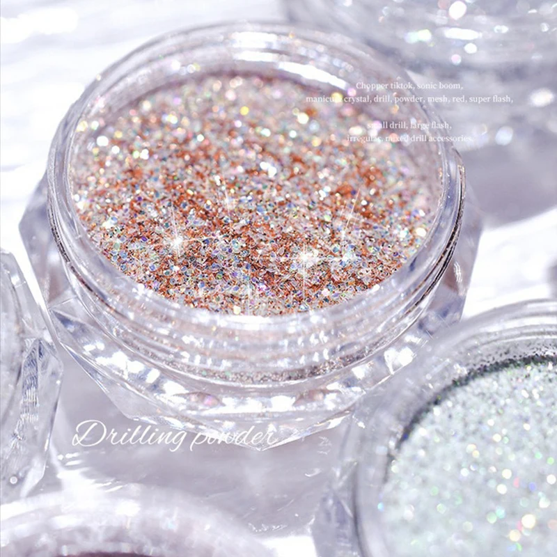 1Jar Aurora Broken Diamond Nail Powder Holographic Iridescent Nail Art Glitter Pigment Micro Drill Glass Manicure Decoration