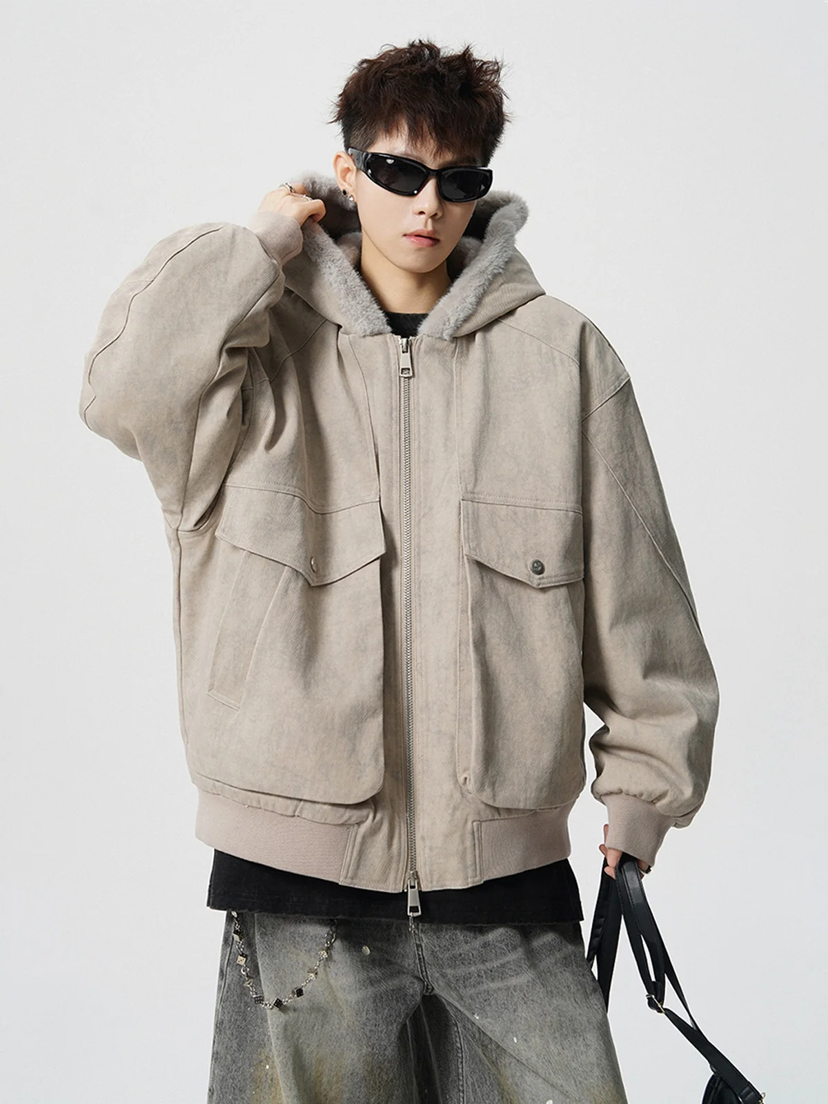 

Retro American Hooded ort Cotton Jaet Men's Autumn Winter Large ket Marble Jaet Cotton Clothes for Women