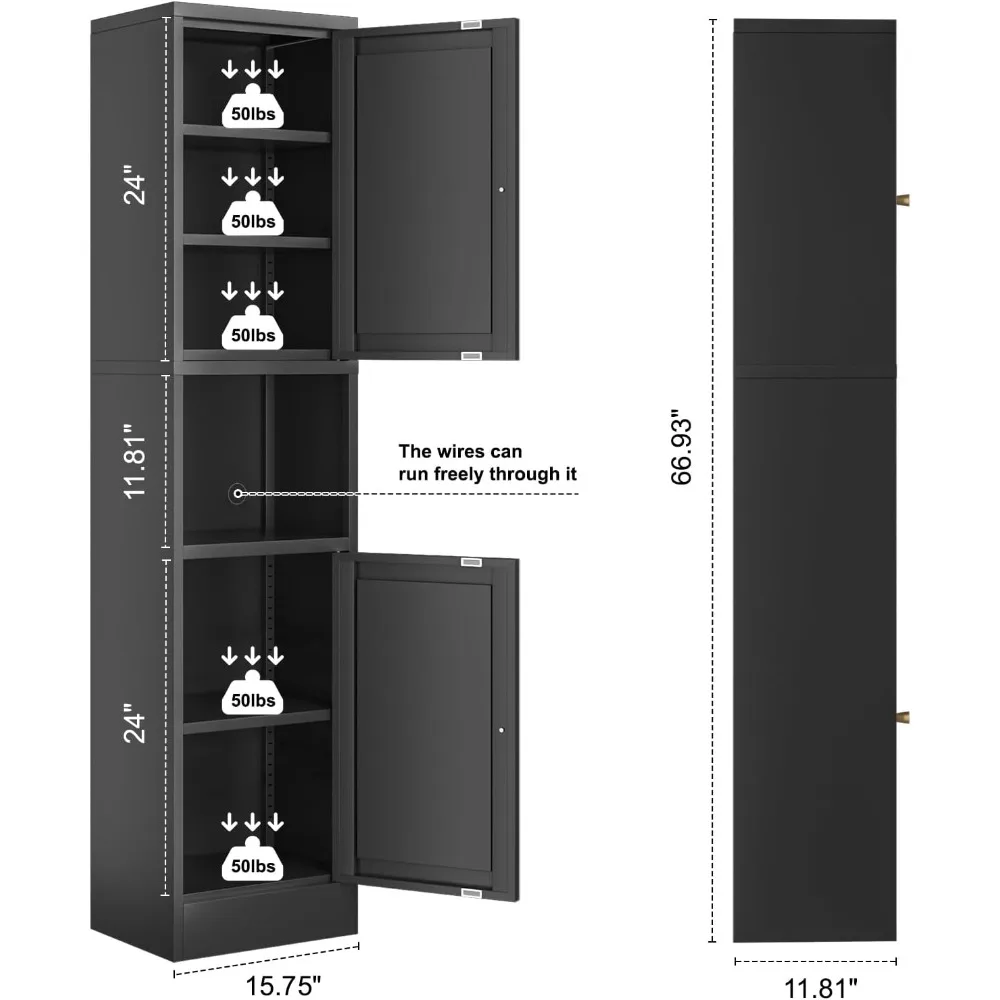 

Tall Freestanding Metal Bathroom Storage Cabinet with Shelves Narrow Pantry Organizer for Kitchen Living Room Salon