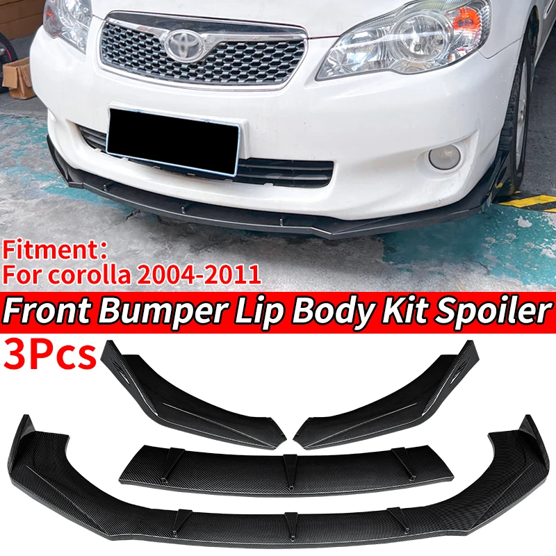 3 Pieces Car Front Bumper Lip Body Kit Chin Guard Diffuser Cover Deflector ABS Accessories For Corolla 2004 05 07 09 10 2011