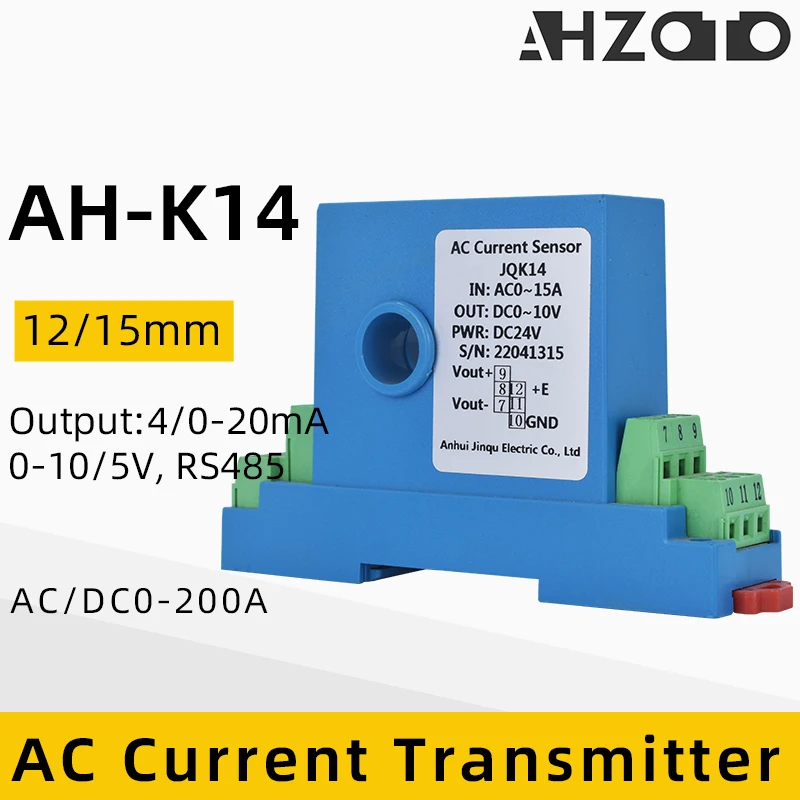 AC Current Transmitter Module Output 4-20mA 0-20mA 0-5/10V RS485 Perforated Hall Current Sensor Input AC DC 0-200A Transducer