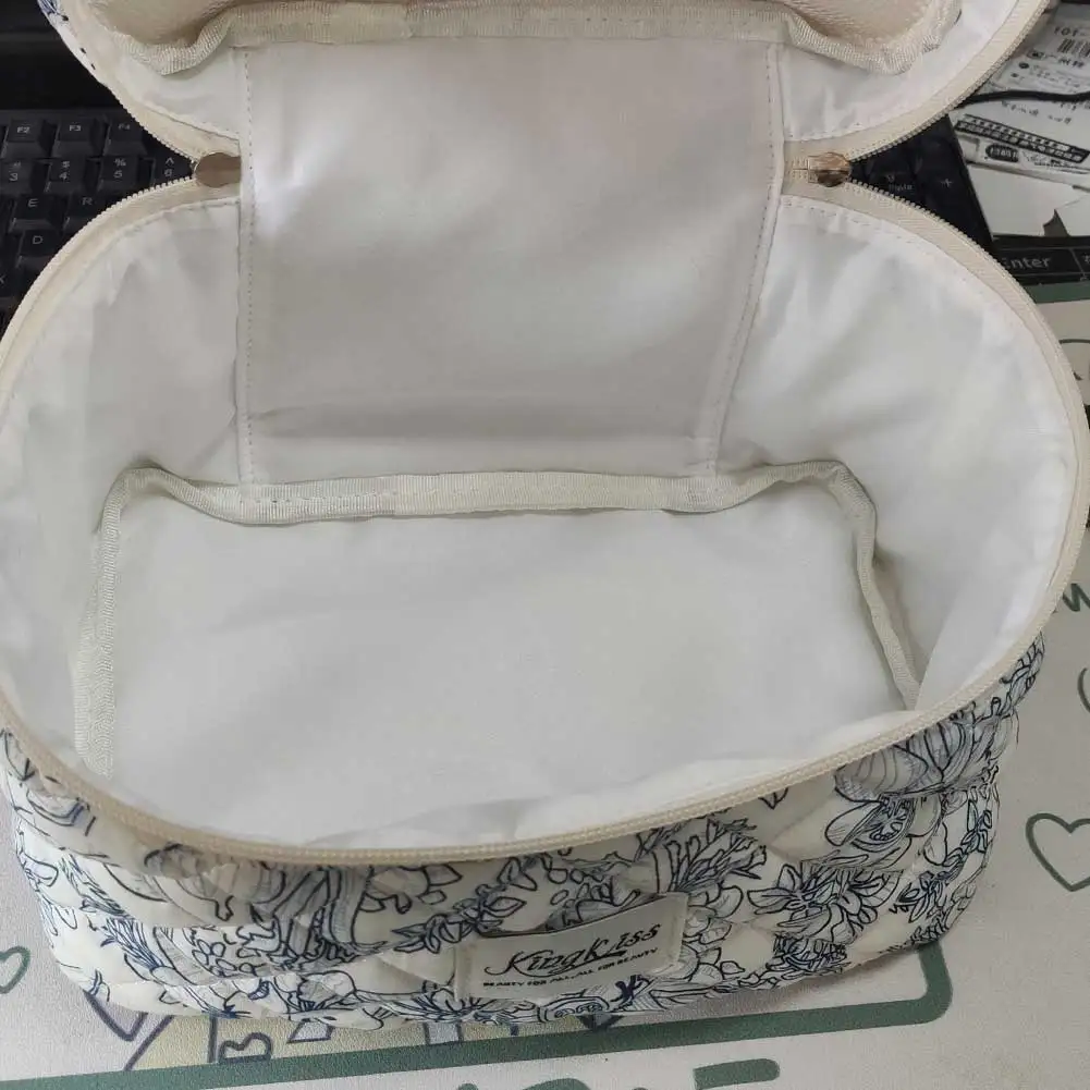 3 قطعة حقيبة مستحضرات التجميل الأزهار المطبوعة المرأة مبطن حقيبة مستحضرات التجميل سعة كبيرة سستة إغلاق الفتيات القطن حقيبة التخزين مجموعة