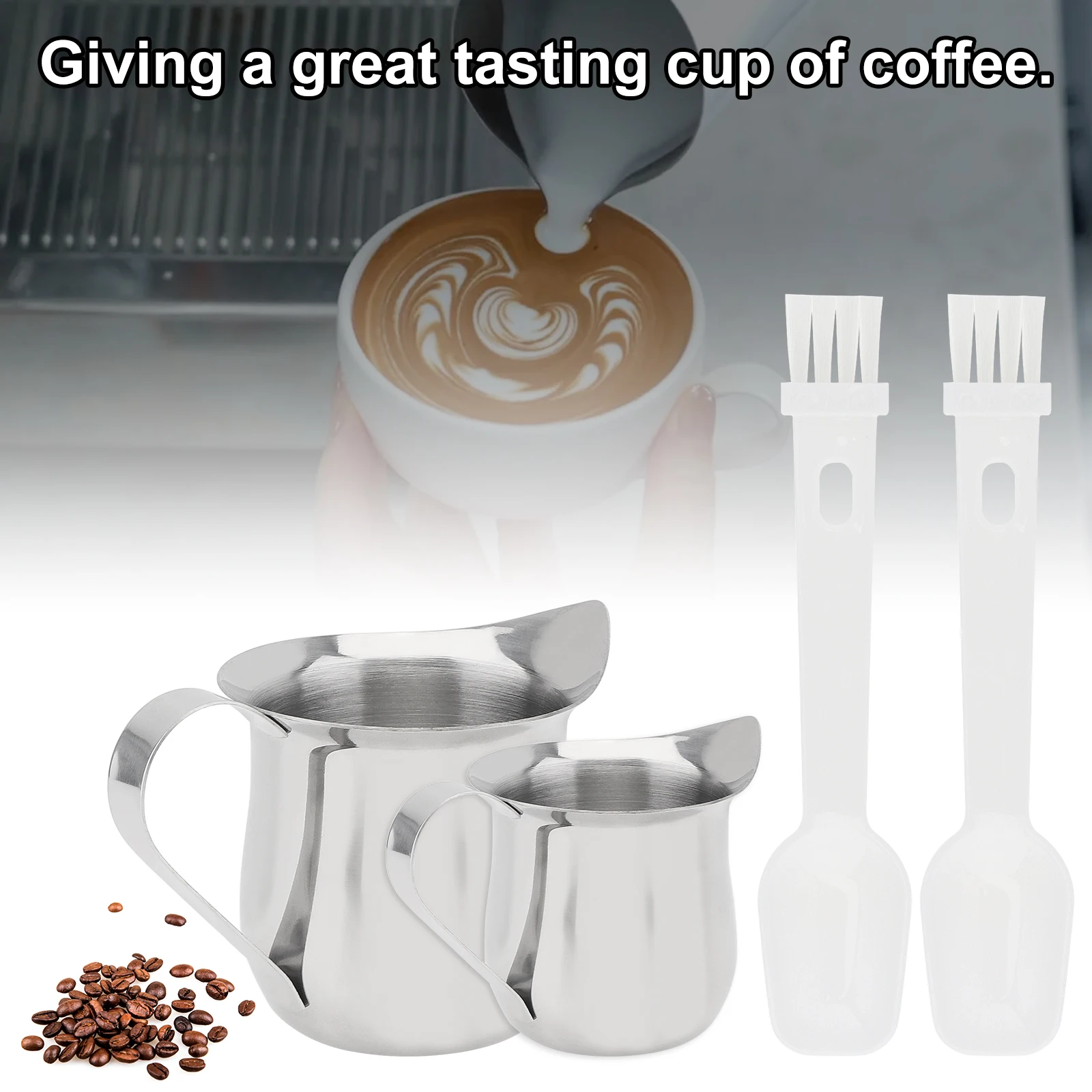 Mini Espresso oncia Flower Cup 2 pezzi in acciaio inox Milk Froth Steamer Cup per caffetteria/panetteria con 2 cucchiai